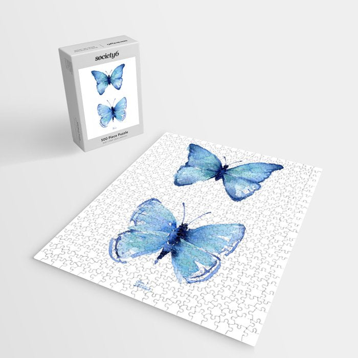 Two Blue Butterflies Watercolor Jigsaw Puzzle Gallery Image 2