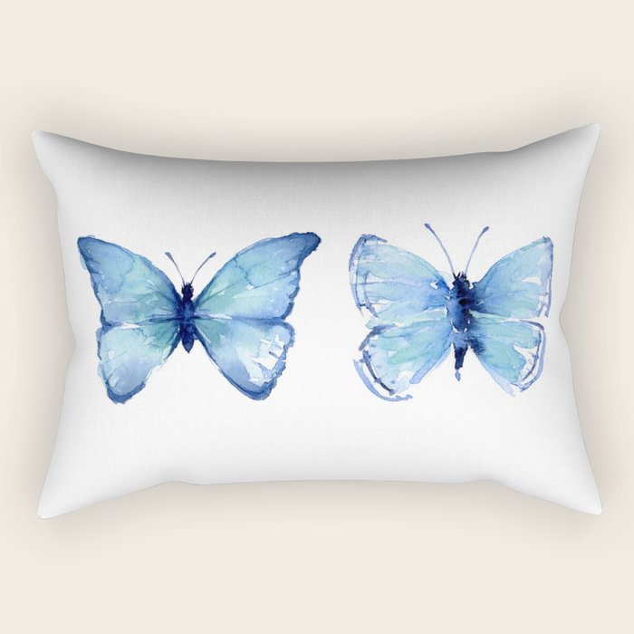 Two Blue Butterflies Watercolor Rectangular Pillow Gallery Image 1