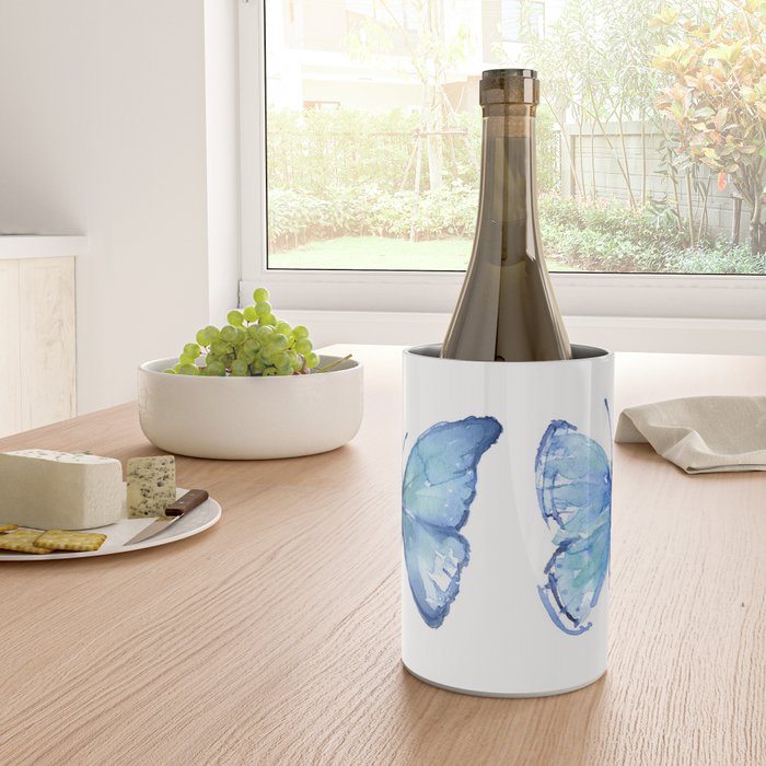 Two Blue Butterflies Watercolor Wine Chiller Gallery Image 4