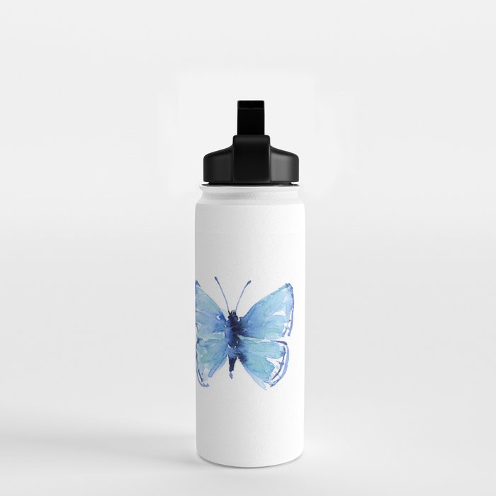 Two Blue Butterflies Watercolor Water Bottle Gallery Image 2