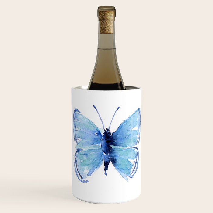 Two Blue Butterflies Watercolor Wine Chiller Gallery Image 3