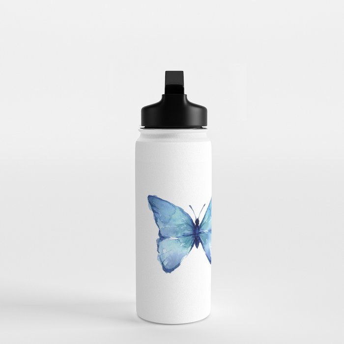Two Blue Butterflies Watercolor Water Bottle Gallery Image 3