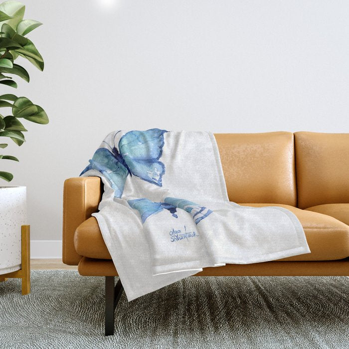 Two Blue Butterflies Watercolor Throw Blanket Gallery Image 1