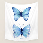 Two Blue Butterflies Watercolor Wall Tapestry Gallery Image 4