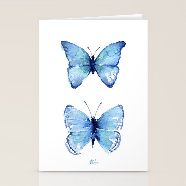 Two Blue Butterflies Watercolor Stationery Card Gallery Image 2