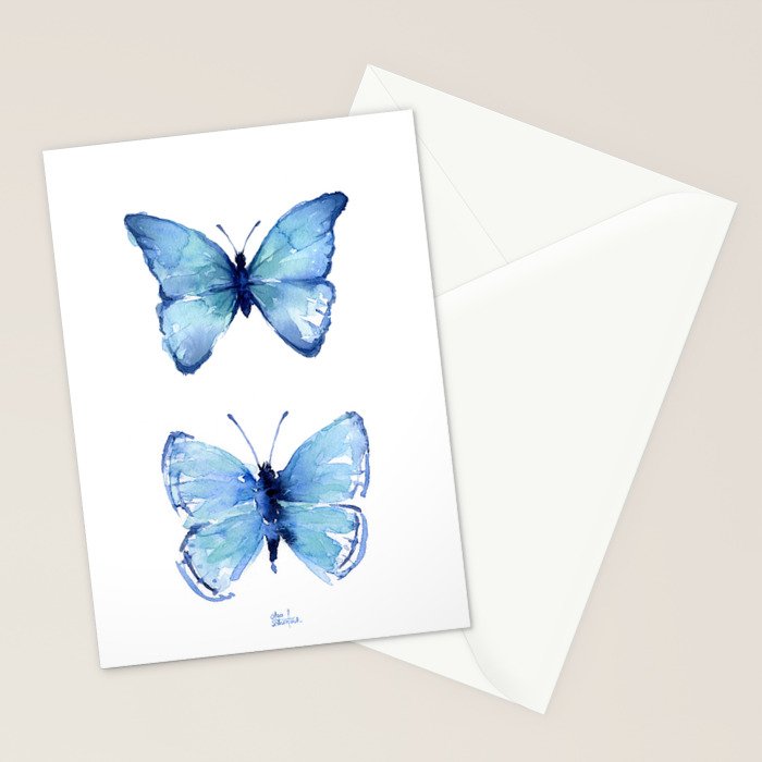 Two Blue Butterflies Watercolor Stationery Card Gallery Image 2