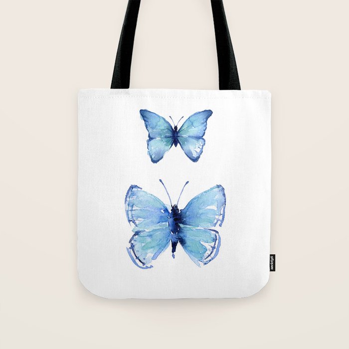 Two Blue Butterflies Watercolor Tote Bag Gallery Image 1