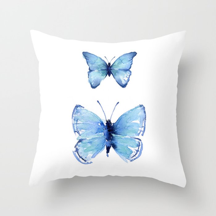 Two Blue Butterflies Watercolor Throw Pillow Gallery Image 1