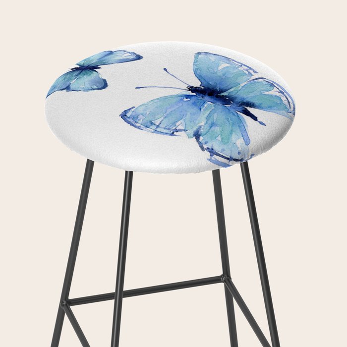 Two Blue Butterflies Watercolor Stool Gallery Image 2