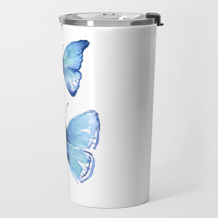 Two Blue Butterflies Watercolor Travel Mug Gallery Image 2