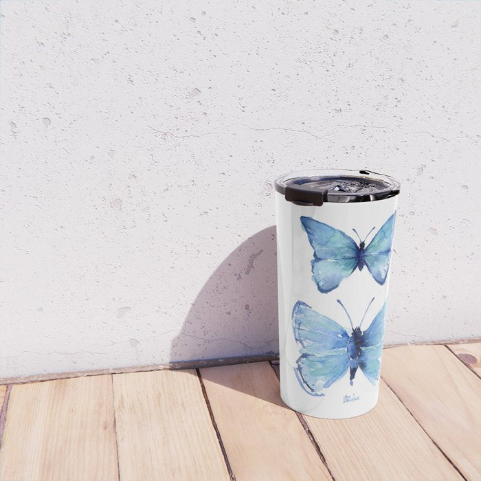 Two Blue Butterflies Watercolor Travel Mug Gallery Image 4