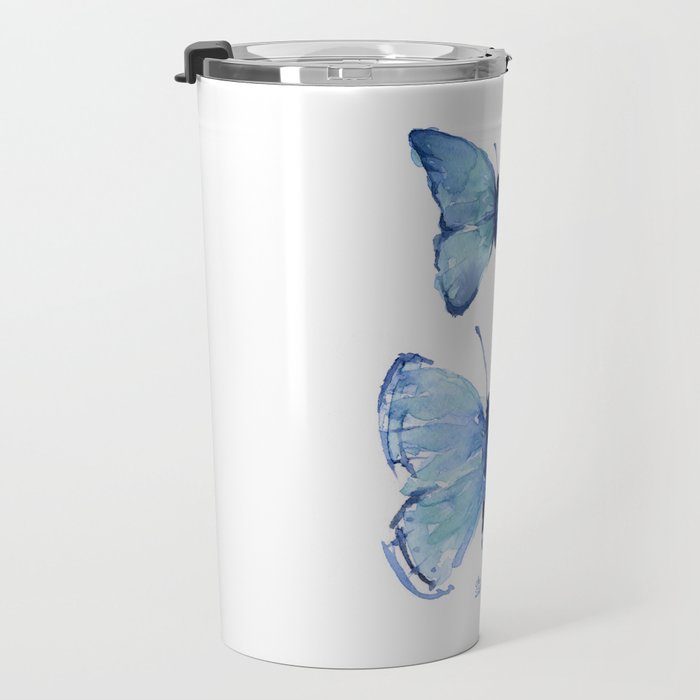 Two Blue Butterflies Watercolor Travel Mug Gallery Image 3