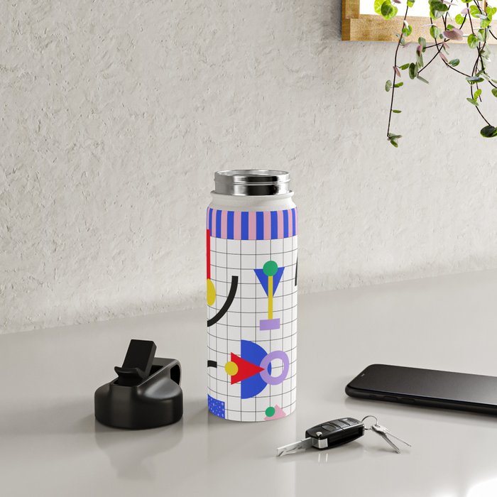 Memphis pattern 88 - 80s / 90s Retro Water Bottle Gallery Image 4