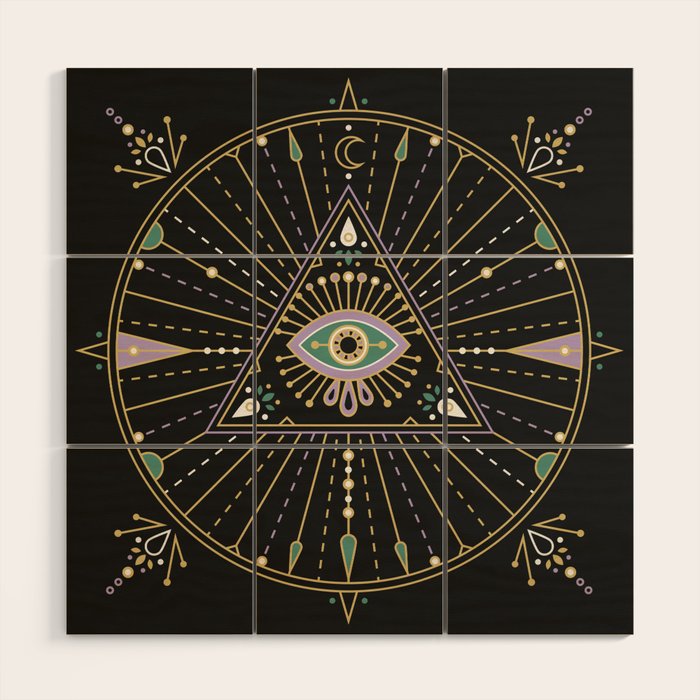 Evil Eye Mandala - Black Wood Wall Art Gallery Image 1
