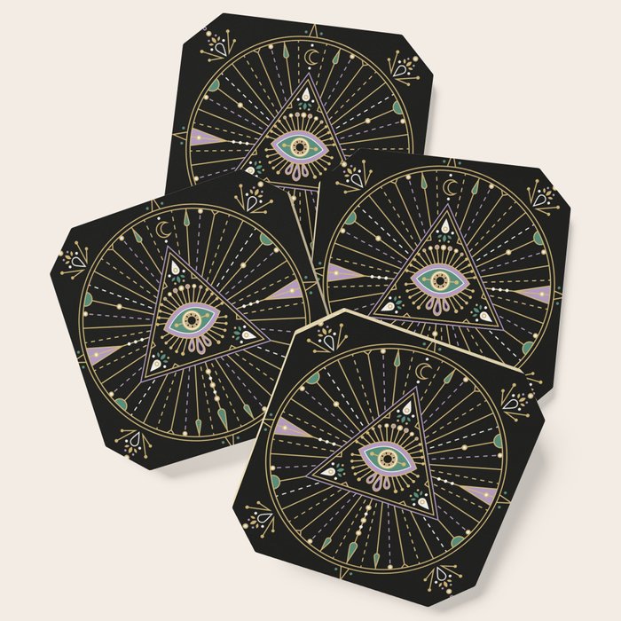 Evil Eye Mandala - Black Coaster Gallery Image 1