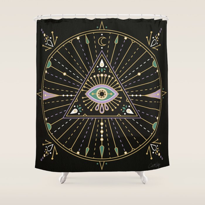Evil Eye Mandala - Black Shower Curtain Gallery Image 1