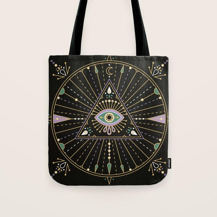 Evil Eye Mandala - Black Tote Bag Gallery Image 1