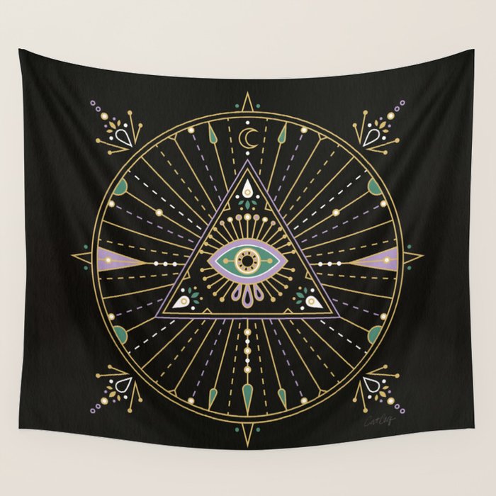 Evil Eye Mandala - Black Wall Tapestry Gallery Image 1