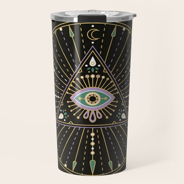 Evil Eye Mandala - Black Travel Mug Gallery Image 1