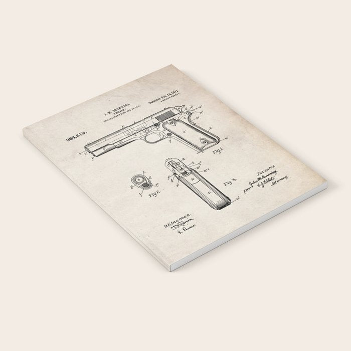Colt Pistol Patent - Browning 1911 Colt Art - Antique Notebook Gallery Image 2