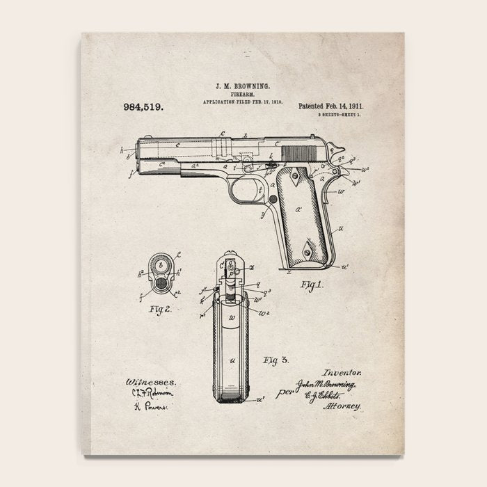 Colt Pistol Patent - Browning 1911 Colt Art - Antique Notebook Gallery Image 4