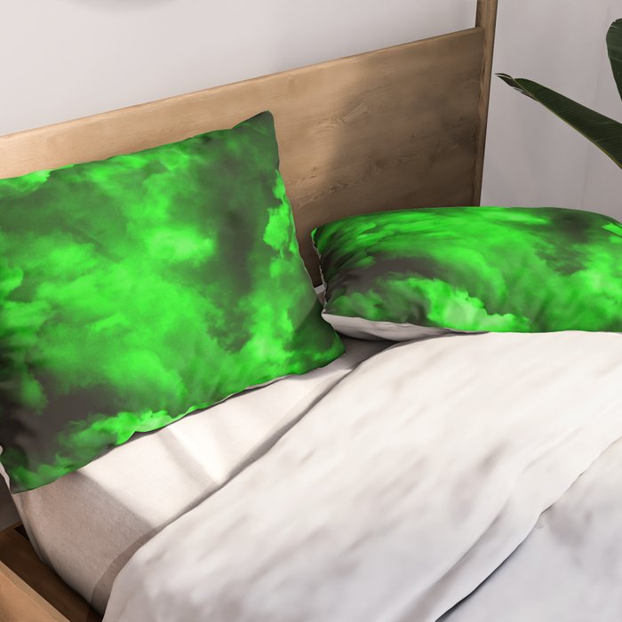Envy - Abstract In Black And Neon Green Pillow Sham Gallery Image 2