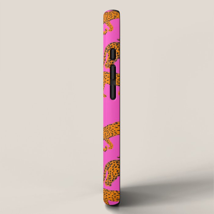 Abstract leopard with red lips illustration in fuchsia background  iPhone Case Gallery Image 2