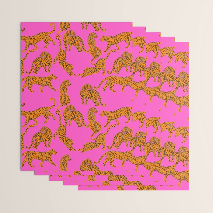 Abstract leopard with red lips illustration in fuchsia background  Wrapping Paper Gallery Image 3
