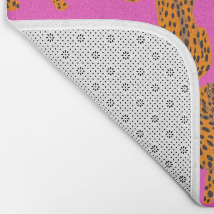 Abstract leopard with red lips illustration in fuchsia background  Bath Mat Gallery Image 2