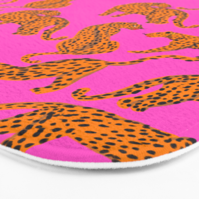 Abstract leopard with red lips illustration in fuchsia background  Bath Mat Gallery Image 3