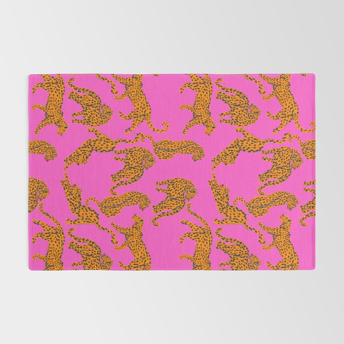 Abstract leopard with red lips illustration in fuchsia background  Rug Gallery Image 2