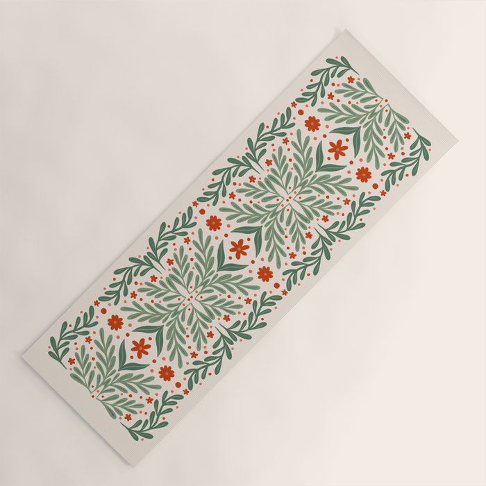 Branches and flowers -  red and green Yoga Mat Gallery Image 1