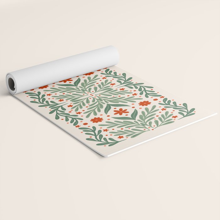 Branches and flowers -  red and green Yoga Mat Gallery Image 2
