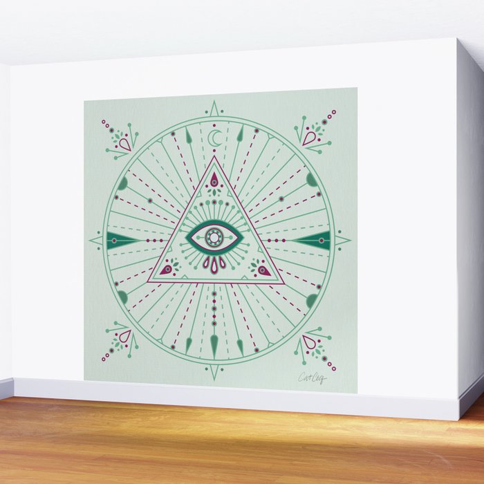 Evil Eye Mandala - Mint Wall Mural Gallery Image 2