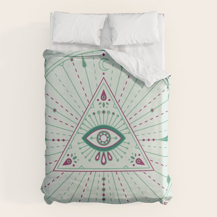 Evil Eye Mandala - Mint Duvet Cover Gallery Image 1