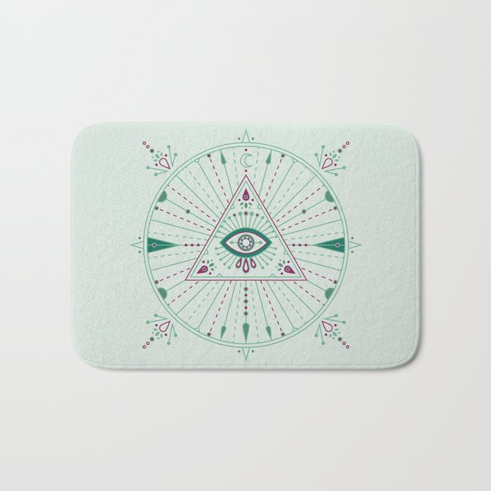 Evil Eye Mandala - Mint Bath Mat Gallery Image 1