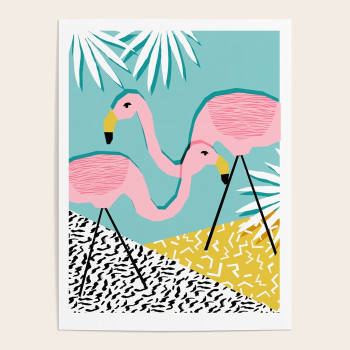 Bro - wacka design memphis throwback minimal retro hipster 1980s 80s neon pop art flamingo lawn Poster Gallery Image 4