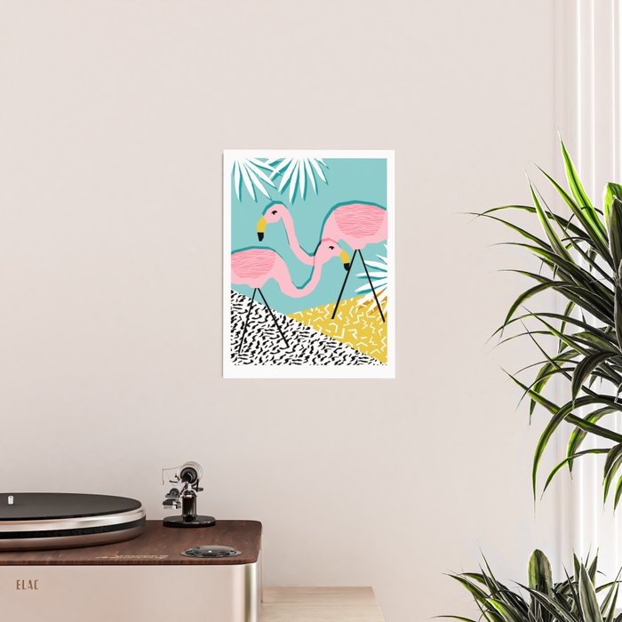 Bro - wacka design memphis throwback minimal retro hipster 1980s 80s neon pop art flamingo lawn Poster Gallery Image 2
