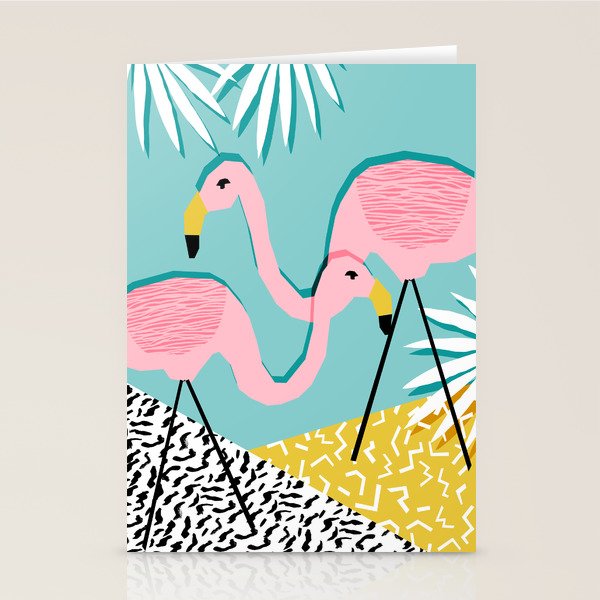 Bro - wacka design memphis throwback minimal retro hipster 1980s 80s neon pop art flamingo lawn Stationery Card Gallery Image 1