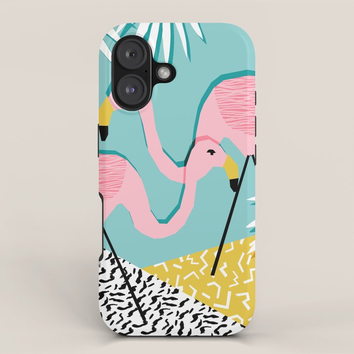 Bro - wacka design memphis throwback minimal retro hipster 1980s 80s neon pop art flamingo lawn iPhone Case Gallery Image 1