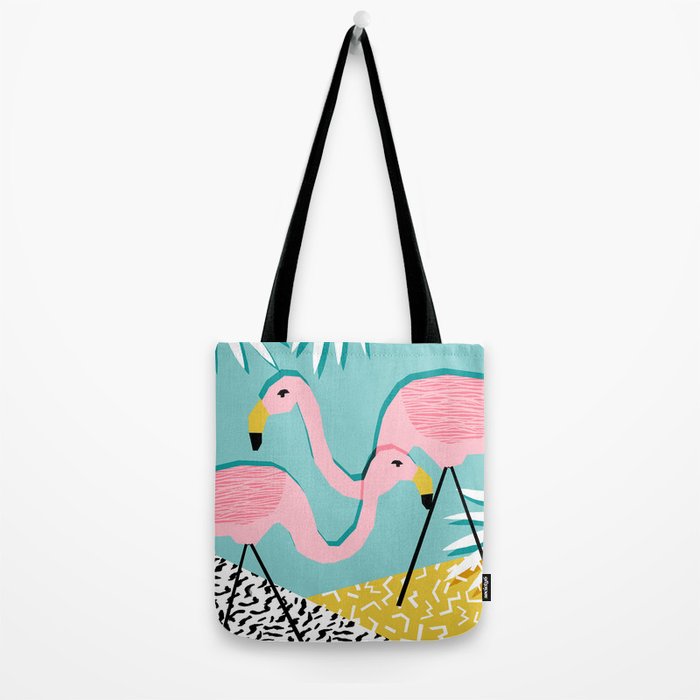 Bro - wacka design memphis throwback minimal retro hipster 1980s 80s neon pop art flamingo lawn Tote Bag Gallery Image 2