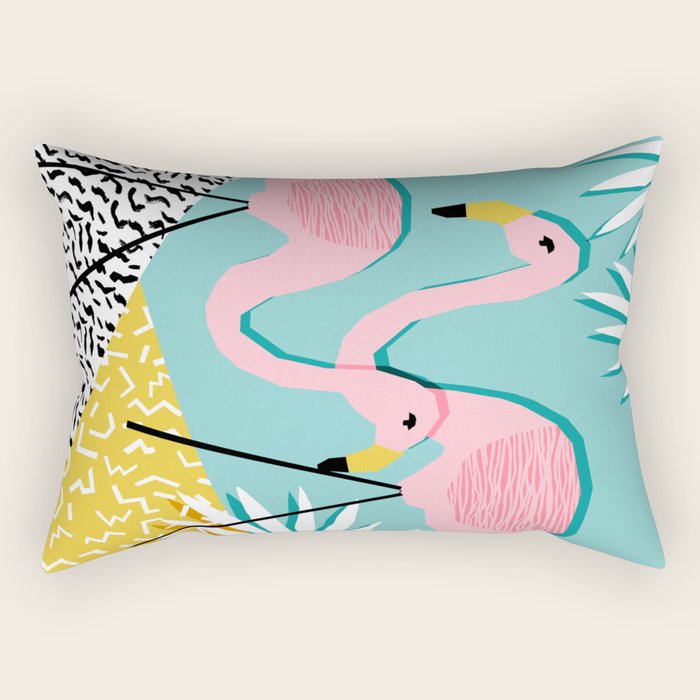 Bro - wacka design memphis throwback minimal retro hipster 1980s 80s neon pop art flamingo lawn Rectangular Pillow Gallery Image 2
