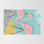 Bro - wacka design memphis throwback minimal retro hipster 1980s 80s neon pop art flamingo lawn Rug Gallery Image 2