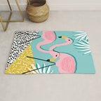 Bro - wacka design memphis throwback minimal retro hipster 1980s 80s neon pop art flamingo lawn Rug Gallery Image 1