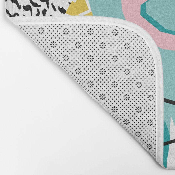 Bro - wacka design memphis throwback minimal retro hipster 1980s 80s neon pop art flamingo lawn Bath Mat Gallery Image 2