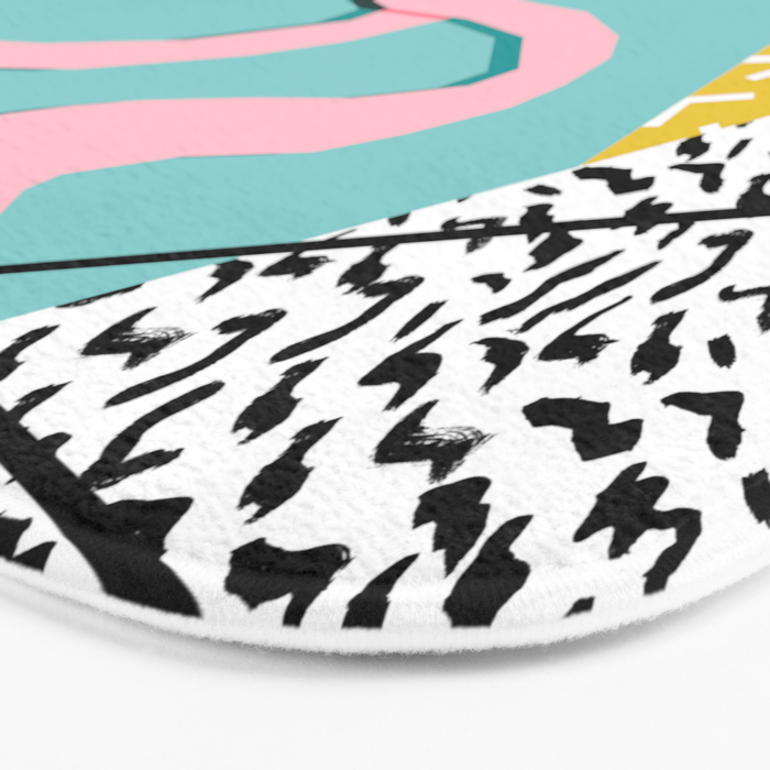 Bro - wacka design memphis throwback minimal retro hipster 1980s 80s neon pop art flamingo lawn Bath Mat Gallery Image 3