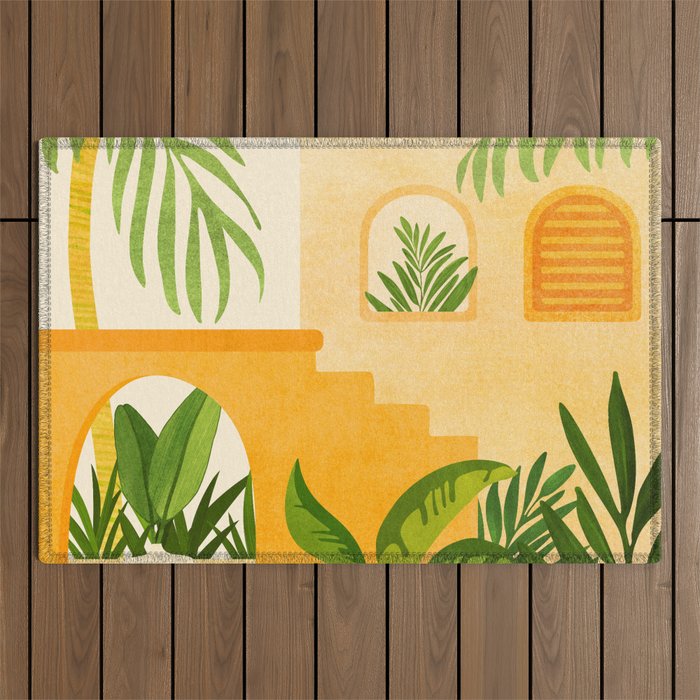 Garden Hacienda / Whimsical Landscape Illustration Outdoor Rug Gallery Image 1