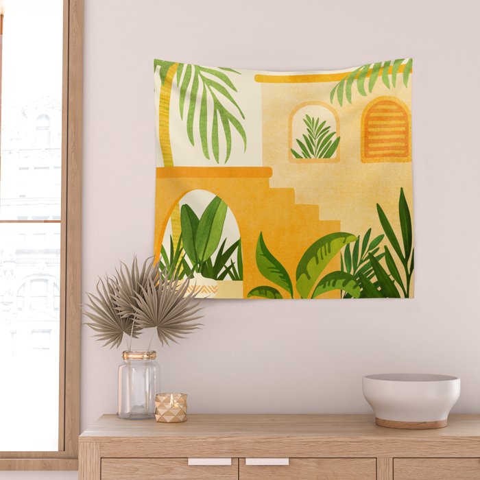 Garden Hacienda / Whimsical Landscape Illustration Wall Tapestry Gallery Image 2