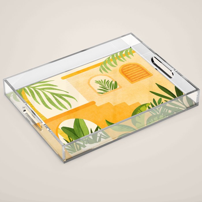 Garden Hacienda / Whimsical Landscape Illustration Acrylic Tray Gallery Image 1