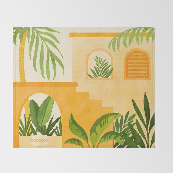 Garden Hacienda / Whimsical Landscape Illustration Throw Blanket Gallery Image 2